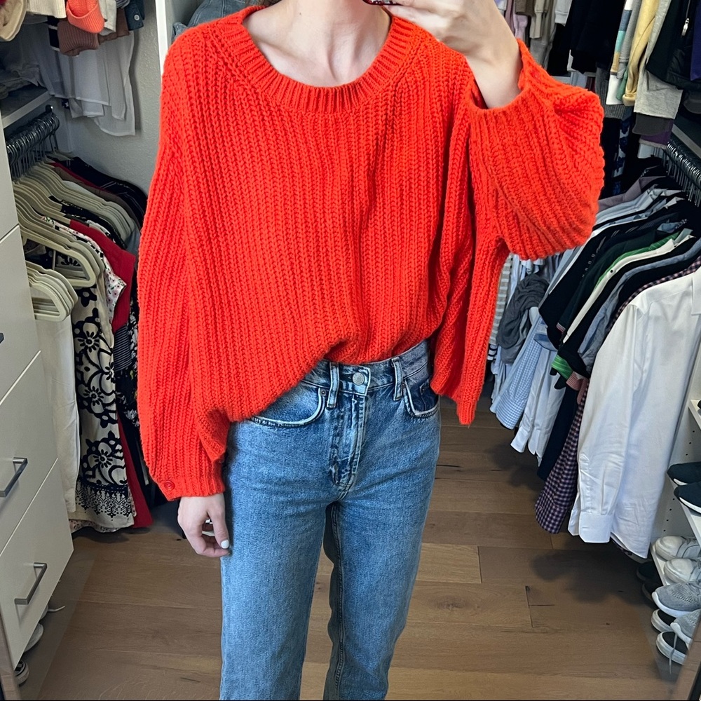 Anthropologie Cable Knit sweater in bright red
